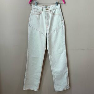 Triarchy Women's 27 Ivory Orange Contrast Stitch High Rise Straight Leg Jeans